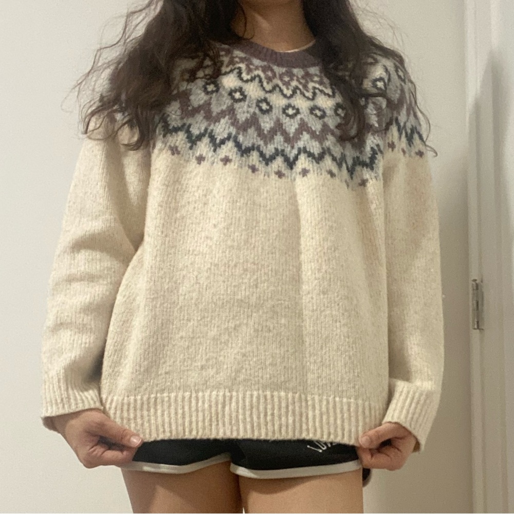 Cream Fair Isle Oversized Knit Sweater - Women